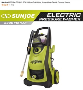 Sun Joe 2200 Max PSI 1.65 GPM 13 Amp Cold Water Xtream Clean Electric Pressure Washer. See Pictures