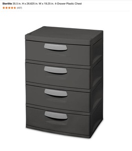 Sterilite 35.5 in. H x 26.625 in. W x 19.25 in. 4-Drawer Plastic Chest. See Pictures