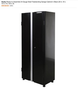 (2) Husky Ready-to-Assemble 24-Gauge Steel Freestanding Garage Cabinet in Black (30 in. W x 72 in. H x 18 in. D). See Pictures
