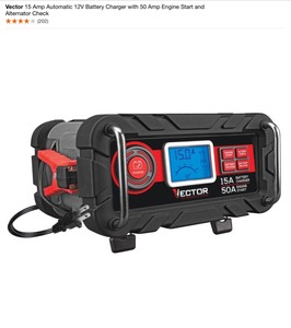 Vector 15 Amp Automatic 12V Battery Charger with 50 Amp Engine Start and Alternator Check. See Pictures