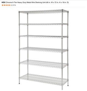 HDX Chrome 6-Tier Heavy Duty Metal Wire Shelving Unit (48 in. W x 72 in. H x 18 in. D). See Pictures