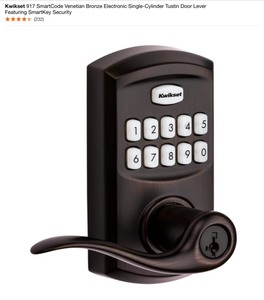 (2) Kwikset 917 SmartCode Venetian Bronze Electronic Single-Cylinder Tustin Door Lever Featuring SmartKey Security. See Pictures