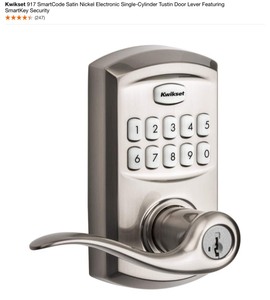 (3) Kwikset 917 SmartCode Satin Nickel Electronic Single-Cylinder Tustin Door Lever Featuring SmartKey Security. See Pictures