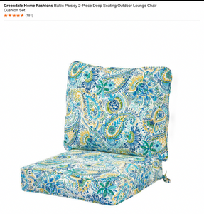 Greendale Home Fashions Baltic Paisley 2-Piece Deep Seating Outdoor Lounge Chair Cushion Sets & Throw Pillows. See Pictures