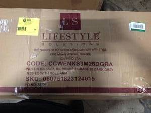 lot 36 image: estyle Solutions Wesley 31.5 in. Dark Grey Microfiber 4-Seater Tuxedo Sofa with Round Arms