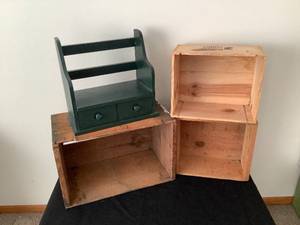 lot 189 image: Wooden Boxes and Tabletop Shelving Unit