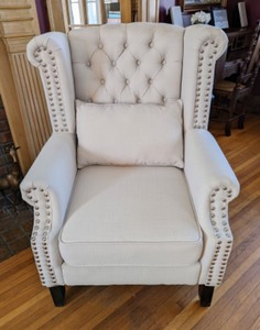 Elegant Neutral Upholstered Tufted Armchair