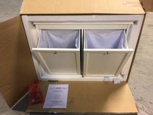 Hampton Harbor 35 in. Double Tilt-Out Hamper in White by Home Decorators Collection Customer Returns See Pictures