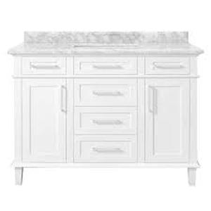 Sonoma 48 in. W x 22 in. D x 34 in H Bath Vanity in White with White Carrara Marble Top by Home Decorators Collection Customer Returns See Pictures
