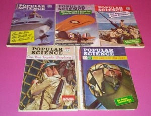 (5) 1942 Popular Science Magazines, July, Sept., Oct. Nov., Dec. WWII Emphasis.