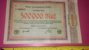 German Bank Note 500000 Mark July 20, 1923
