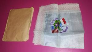 WW1 Lace Satin Handkerchief. France and USA Alliance