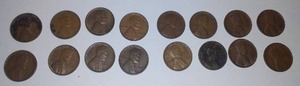 (16) 1935, 36, 37 and 39 Copper Pennies
