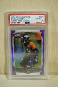 lot 8 image: 2014 Topps Chrome Bradley Roby Purple Refractor #209 - PSA 10 Gem Mint