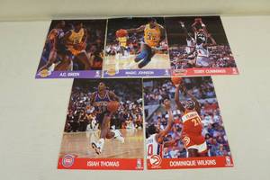 lot 65 image: 1990 NBA Hoops 8 x 10 Basketball Photo Cards - Magic, Dominique, Isiah