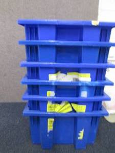 lot 195 image: 6 Blue Plastic Storage Bins 12Wx18L...