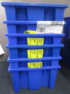 lot 196 image: 6 Blue Plastic Storage Bins 12Wx18L...