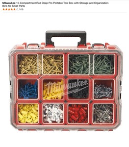 Milwaukee 10-Compartment Red Deep Pro Portable Tool Box, Tape Measures & Husky Ratcheting Wrenches. Various Conditions. See Pictures