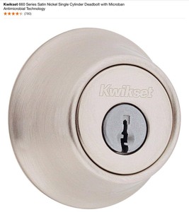 (6) Kwikset 660 Series Satin Nickel Single Cylinder Deadbolt with Microban Antimicrobial Technology. See Pictures