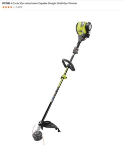 RYOBI 4-Cycle 30cc Attachment Capable Straight Shaft Gas Trimmer. See Pictures