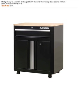 Husky Ready-to-Assemble 24-Gauge Steel 1-Drawer 2-Door Garage Base Cabinet in Black (28 in. W x 33 in. H x 18 in. D). See Pictures