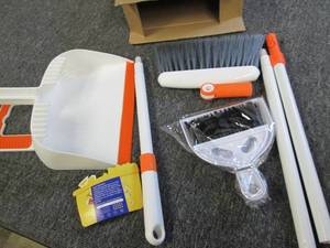 new brooms and dustpans ...