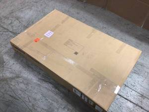 lot 114 image: Husky 52 in. W x 24 in. D Adjustable Height Solid Wood Top Workbench Table in Black not used