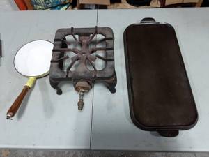 lot 35 image: Griswold Griddle, Griswold Burner, Skillet