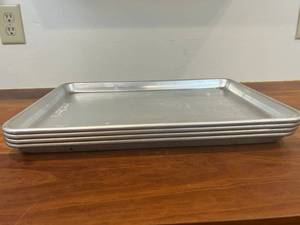 lot 14 image: 8 Large 12 Sheet Trays Cookie Sheets. 18 X 13 Inches. 3 In Excellent Condition 5 Need Clean Up Plus Baking Cooling Racks - See All Pics