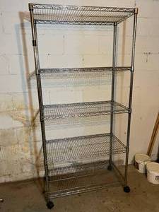 lot 56 image: MSRP $180 Seville Classics&nbspUltraDurable 5-Tier NSF Steel Shelving On Wheels - Excellent Condition