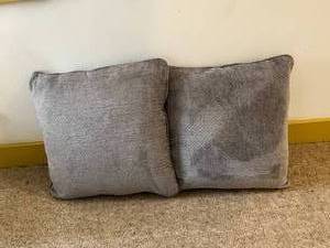 lot 66 image: Lot Of 2 Millennium Furniture Geometric Diamond Shaped Design Living Room Large 21 Silver Throw Pillows - Like New Condition