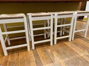 lot 72 image: Lot Of 4 Home Decorators Collection Backless Counter Stools with Rush Seats
