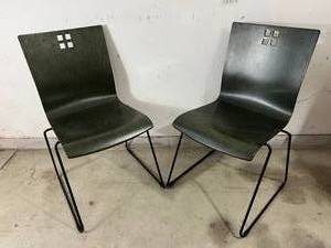 lot 76 image: Matching Collectible Pair of Vintage Leland International Marquette Bent Wood Designer Chairs With Square Cut Out - Great Condition