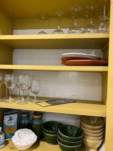 lot 82 image: Contents Of 5 Cupboards With A Large Selection of cups, bowls, plates, and containers Some Tupperware & More  Take What You Want...Leave What You Want - Bring Boxes