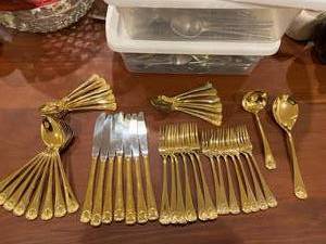 lot 111 image: Vintage Gold-Plated Flatware. Large Set. 