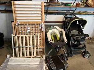 lot 126 image: Crib, Stroller, Booster Seat, Baby Gate and Bassinette - Great Condition