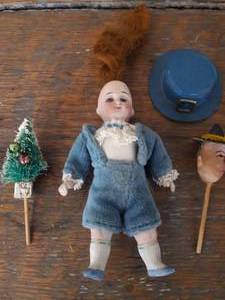 lot 12 image: Antique Decorated Toothpicks & Antique Tiny Doll