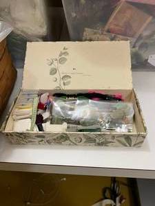 lot 157 image: Large Assortment of Crafting Supplies & MISCELLANEOUS SUPPLIES CONTAINERS INCLUDED LOOK - ONE TOTE WITH VINTAGE TOYS