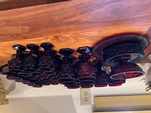 lot 105 image: Huge Lot Of Collectible Avon Cape Cod Ruby Red Dinnerware - Great Condition Too