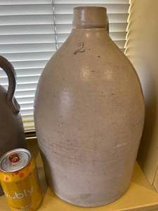 lot 180 image: WOWOW LOT OF 4 ANTIQUE CROCK JUGS...LARGEST ONE HAS A 2 ON IT ALL IN GREAT CONDITION