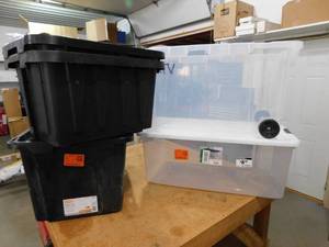 lot 57 image: (5) Assorted plastic Totes.