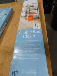 lot 121 image: Matte Black Double-Rod Open Closet With Shelves