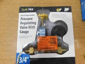 lot 144 image: Apollo 34 in. Bronze Double Union PEX Water Pressure Regulator with Gauge