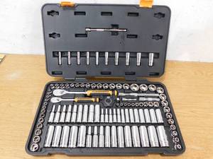 lot 168 image: GEARWRENCH 14 in. and 38 in. Drive 6-Point Standard & Deep SAEMetric 90-Tooth Ratchet and Socket Mechanics Tool Set (106-Piece)