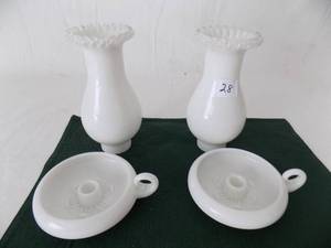 lot 28 image: Milk Glass Candle Holders (2)