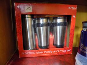 lot 215 image: Stainless Steel Bottle & Mug Set New, Stainless Steel Coffee Mugs