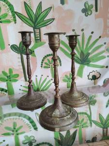 lot 191 image: Three vintage Brass Candle Stick Holders
