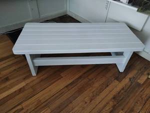 lot 120 image: Boho Wood and Rattan Bench