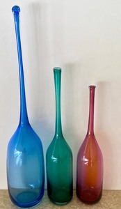Grouping of Three Art Glass Decorative and Colorful Bottles