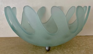 Contemporary Style Footed Frosted Glass Decorative Bowl